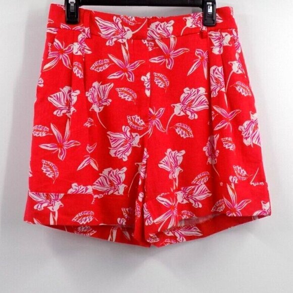 Joie Shorts High Rise Size 6 Linen Blend Coral White Floral Cuffed - Picture 1 of 6